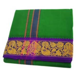 Green Color 3 Inch Jacquard Cotton Dhoti