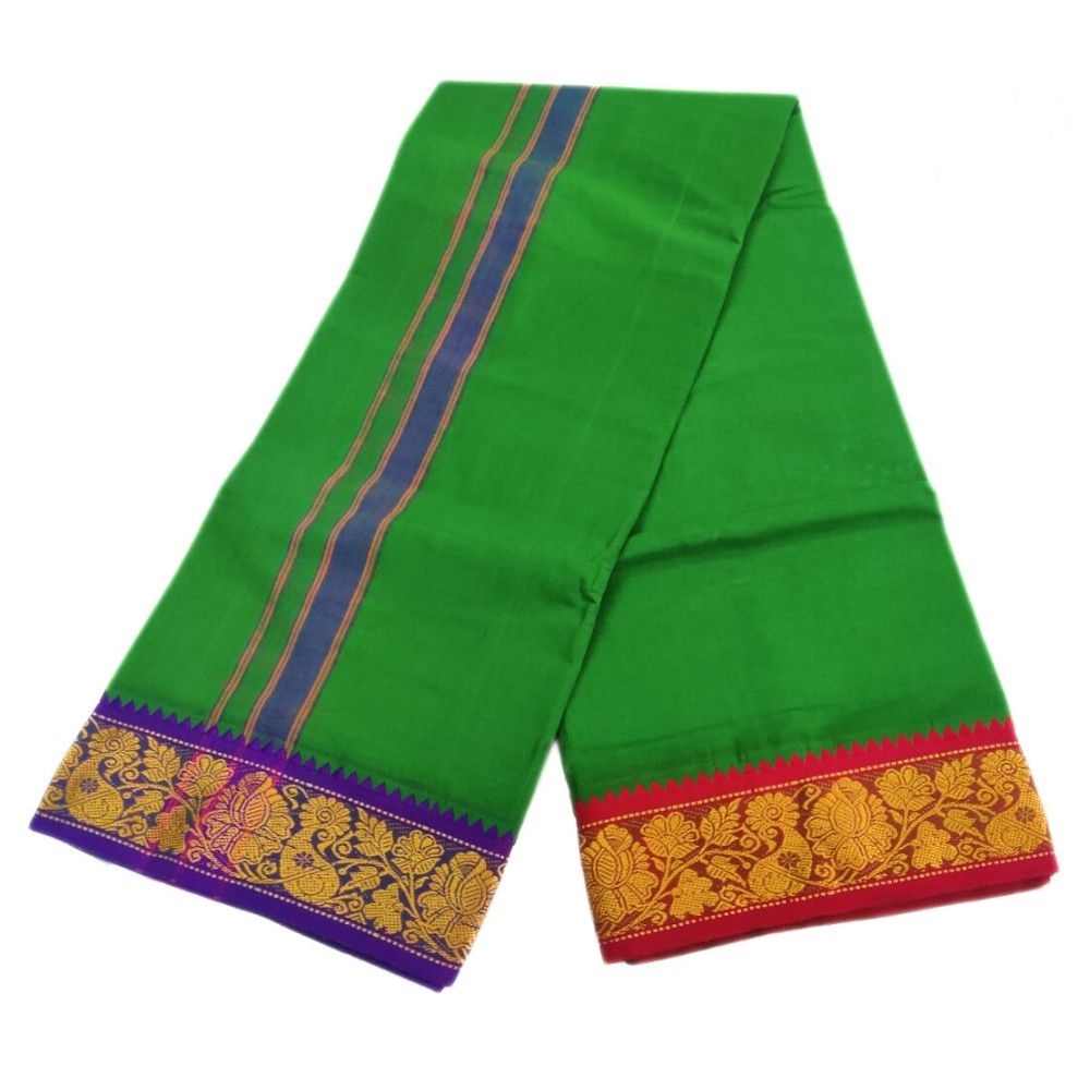 Green Color 3 Inch Jacquard Cotton Dhoti - Image 2
