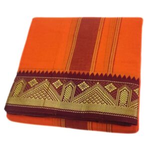 Orange Color 3 Inch Jacquard Cotton Dhoti