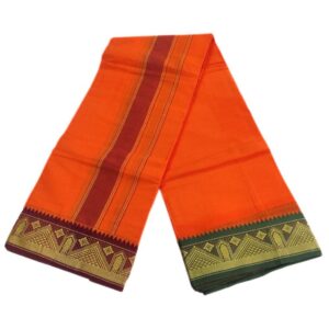 Orange Color 3 Inch Jacquard Cotton Dhoti