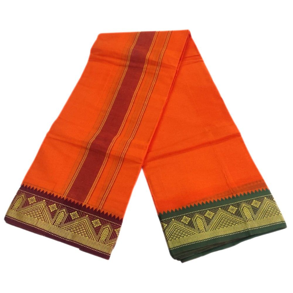 Orange Color 3 Inch Jacquard Cotton Dhoti - Image 2