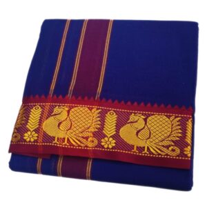 Blue Color 3 Inch Jacquard Cotton Dhoti