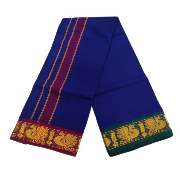 Blue Color 3 Inch Jacquard Cotton Dhoti - Image 2