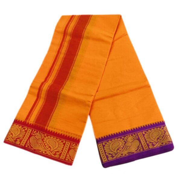 Gold Color 3 Inch Jacquard Cotton Dhoti - Image 2
