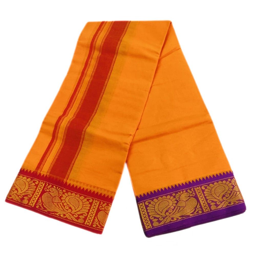 Gold Color 3 Inch Jacquard Cotton Dhoti - Image 2