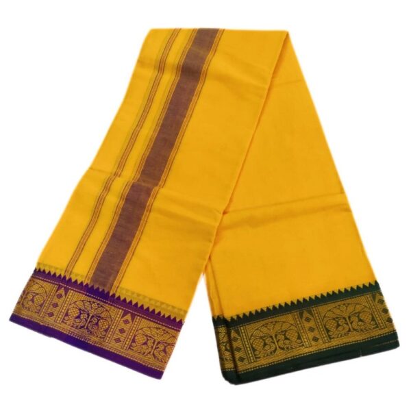Mango Yellow Color 3 Inch Jacquard Cotton Dhoti - Image 2