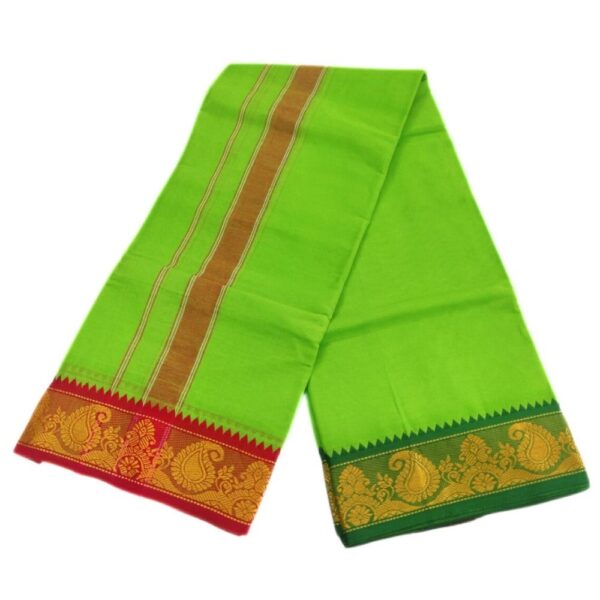 Light Green Color 3 Inch Jacquard Cotton Dhoti - Image 2