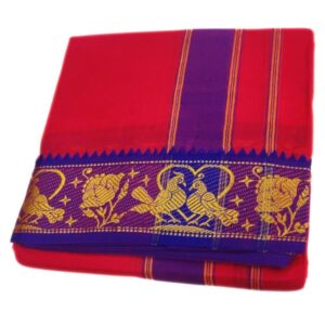 Red Color 3 Inch Jacquard Cotton Dhoti
