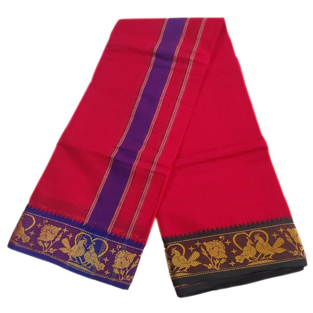 Red Color 3 Inch Jacquard Cotton Dhoti - Image 2