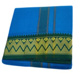 Anandha Blue Color 3 Inch Jacquard Cotton Dhoti