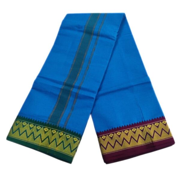 Anandha Blue Color 3 Inch Jacquard Cotton Dhoti - Image 2