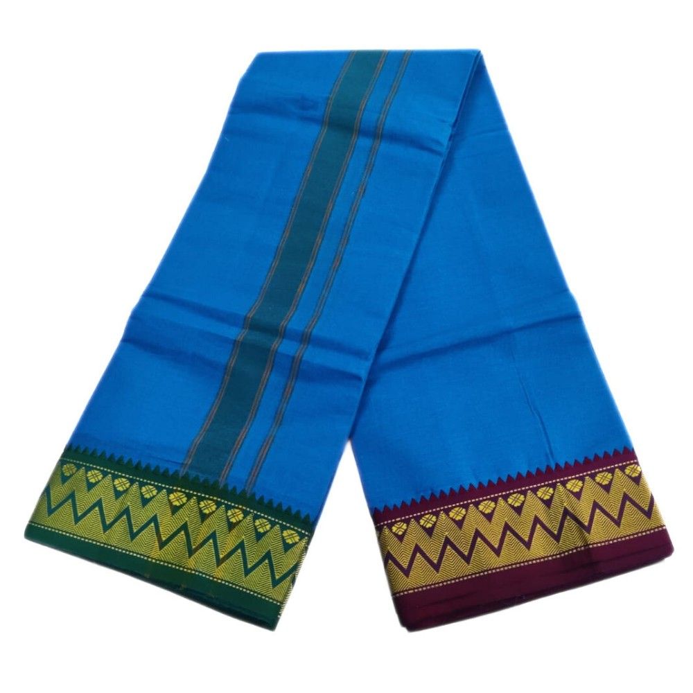 Anandha Blue Color 3 Inch Jacquard Cotton Dhoti - Image 2