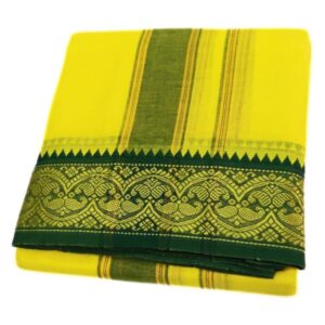 Yellow Color 3 Inch Jacquard Cotton Dhoti