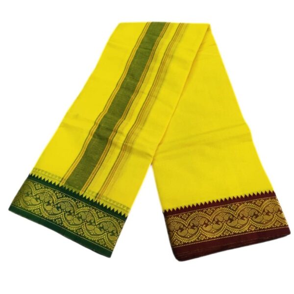 Yellow Color 3 Inch Jacquard Cotton Dhoti - Image 2