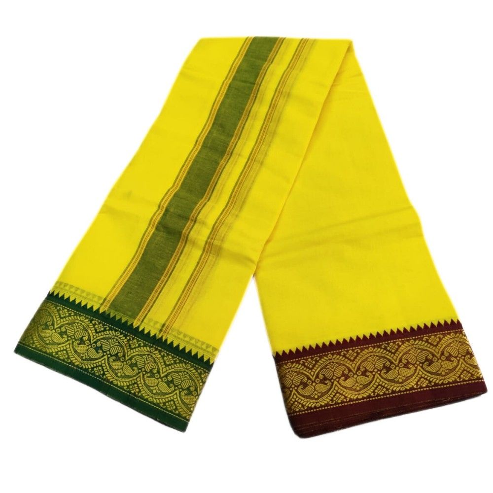 Yellow Color 3 Inch Jacquard Cotton Dhoti - Image 2