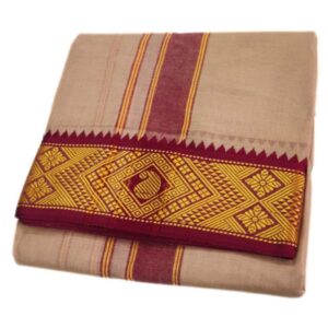 Dark Beige Color 3 Inch Jacquard Cotton Dhoti