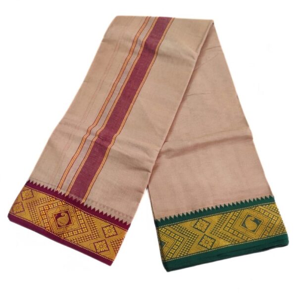 Dark Beige Color 3 Inch Jacquard Cotton Dhoti - Image 2