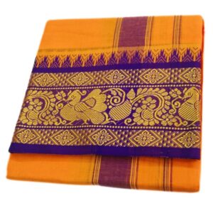 Golden Yellow Color 6 Inch Jacquard Cotton Dhoti
