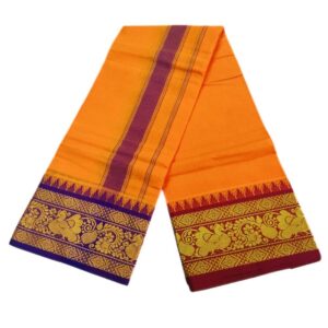 Golden Yellow Color 6 Inch Jacquard Cotton Dhoti