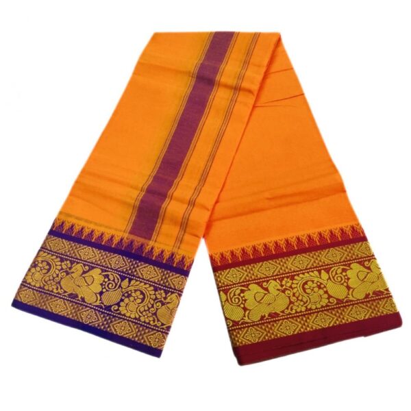 Golden Yellow Color 6 Inch Jacquard Cotton Dhoti - Image 2