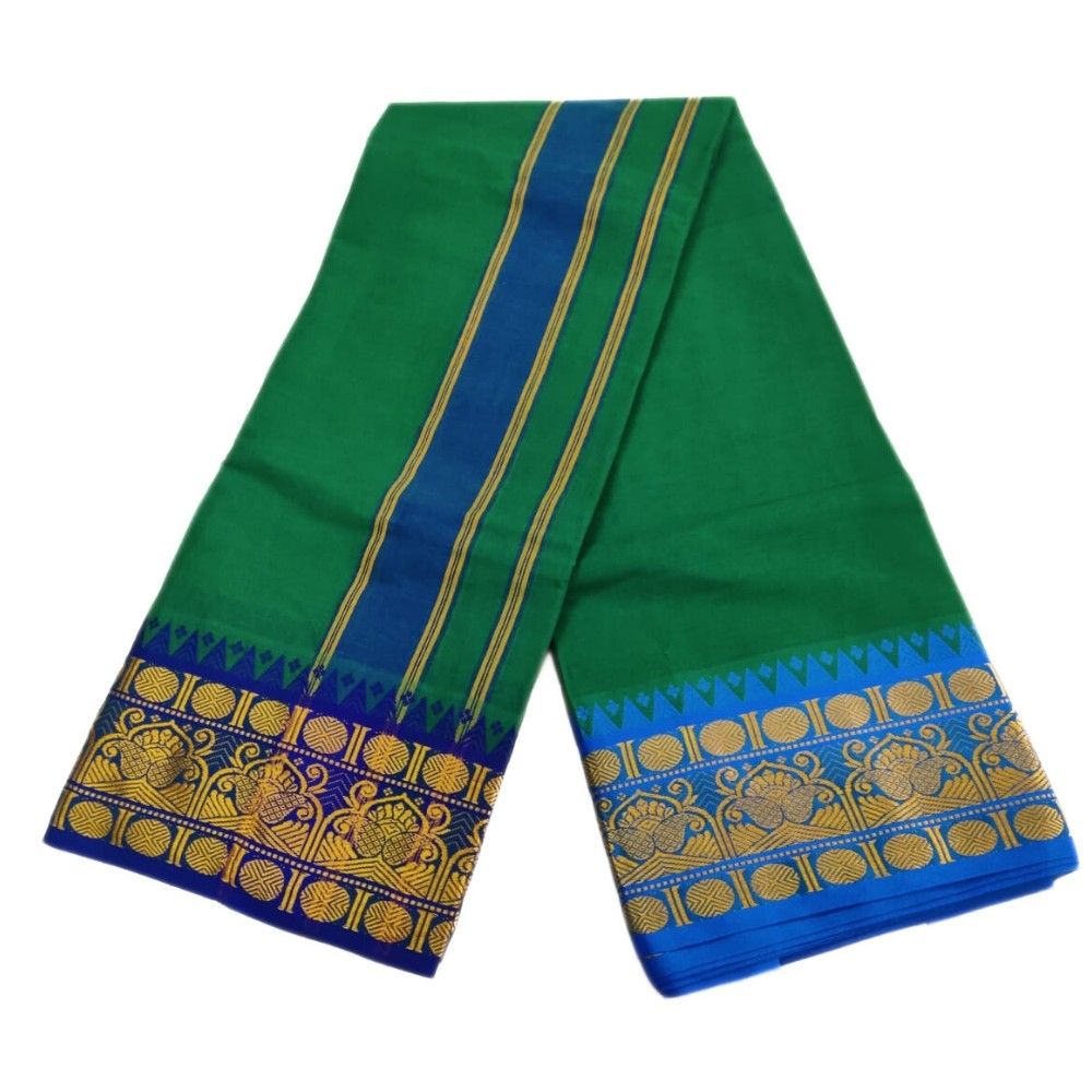 Green Color 6 Inch Jacquard Cotton Dhoti - Image 2