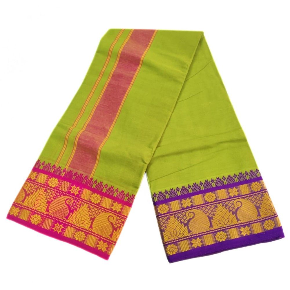 Mint Green Color 6 Inch Jacquard Cotton Dhoti - Image 2