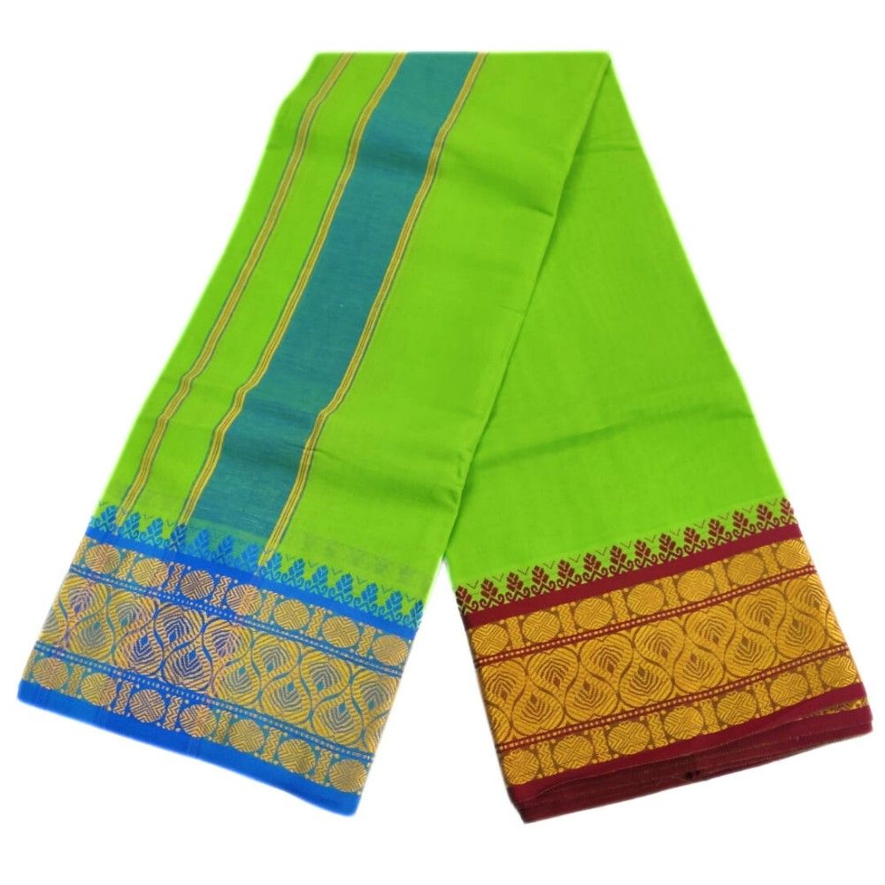Light Green Color 6 Inch Jacquard Cotton Dhoti - Image 2
