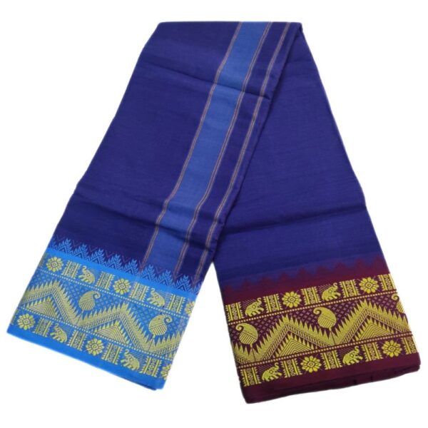 Blue Color 6 Inch Jacquard Cotton Dhoti - Image 2