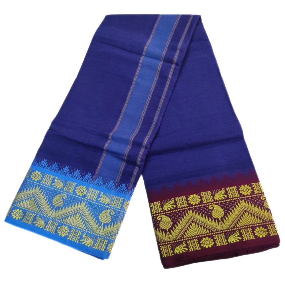 Blue Color 6 Inch Jacquard Cotton Dhoti - Image 2