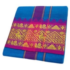 Anandha Blue Color 6 Inch Jacquard Cotton Dhoti