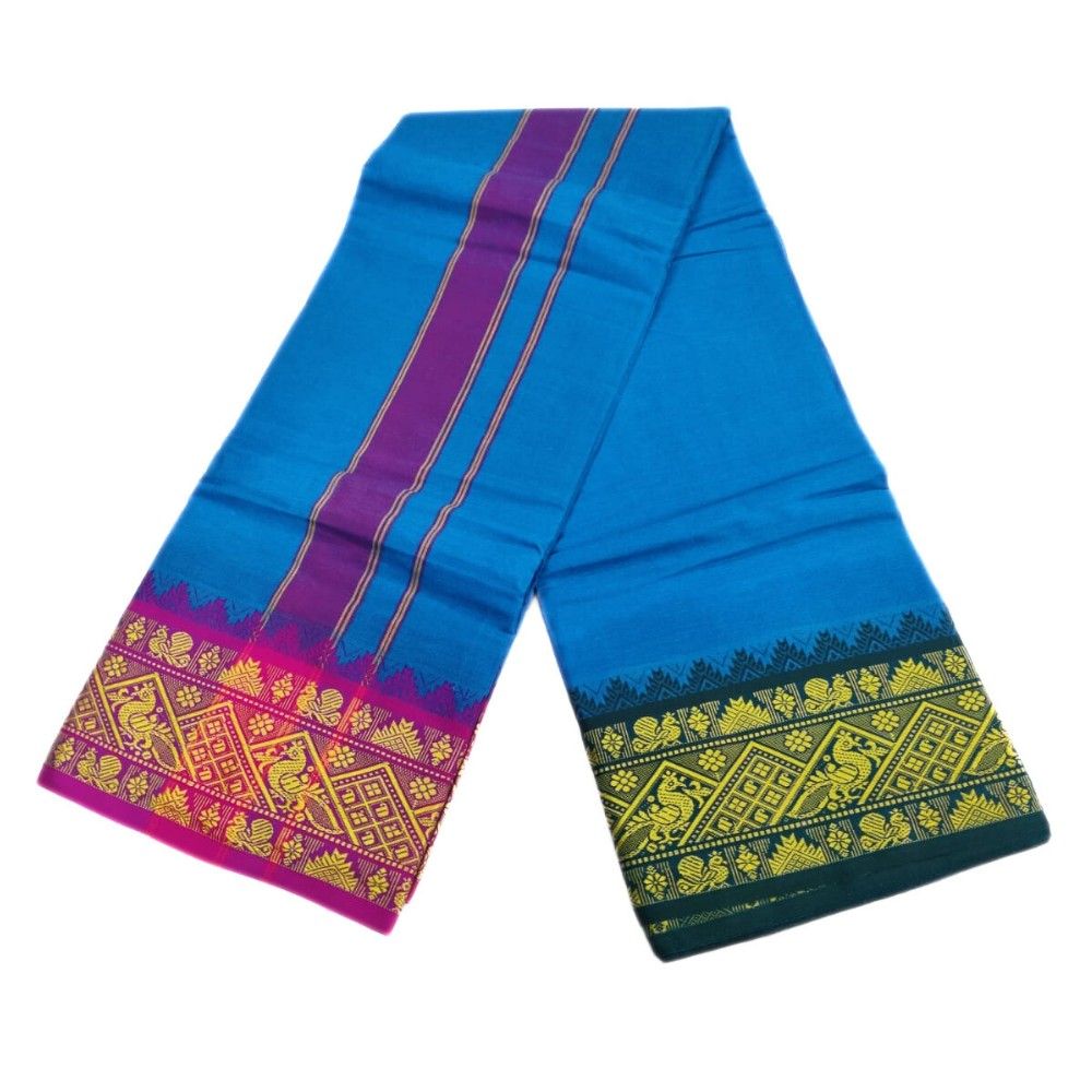 Anandha Blue Color 6 Inch Jacquard Cotton Dhoti - Image 2
