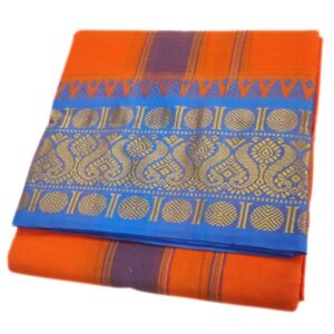 Orange Color 6 Inch Jacquard Cotton Dhoti