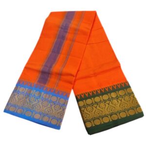 Orange Color 6 Inch Jacquard Cotton Dhoti