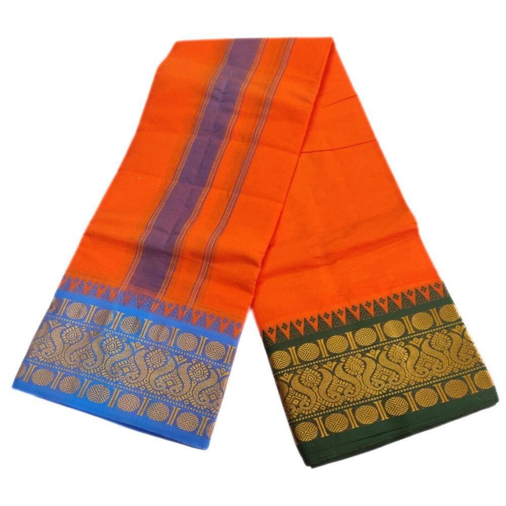 Orange Color 6 Inch Jacquard Cotton Dhoti - Image 2