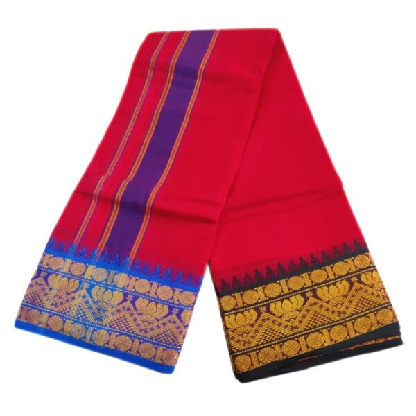 Red Color 6 Inch Jacquard Cotton Dhoti - Image 2