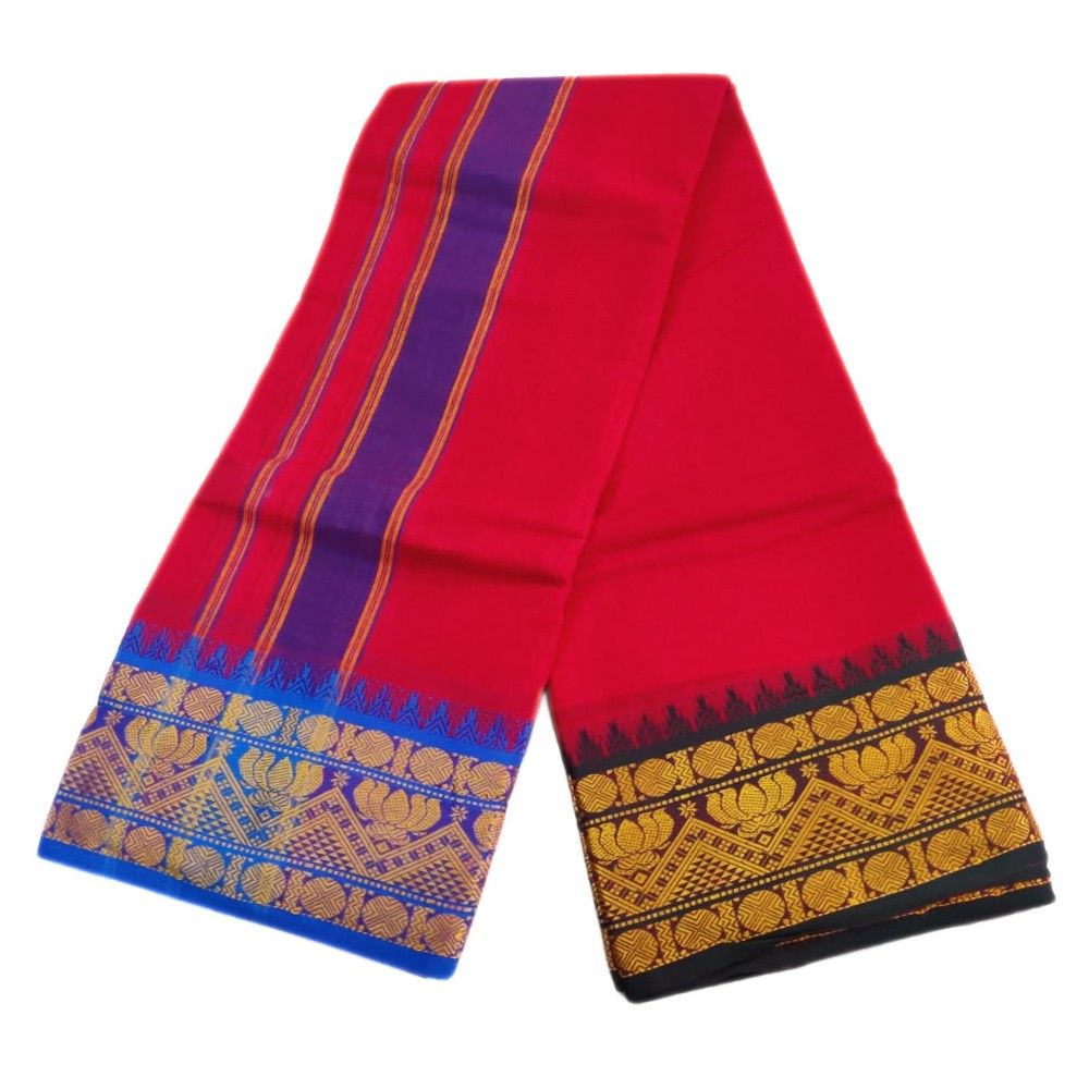 Red Color 6 Inch Jacquard Cotton Dhoti - Image 2