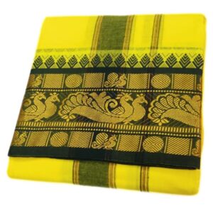 Yellow Color 6 Inch Jacquard Cotton Dhoti