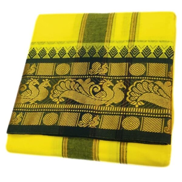 Yellow Color 6 Inch Jacquard Cotton Dhoti