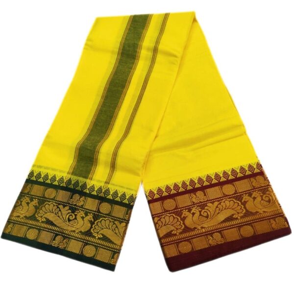 Yellow Color 6 Inch Jacquard Cotton Dhoti - Image 2