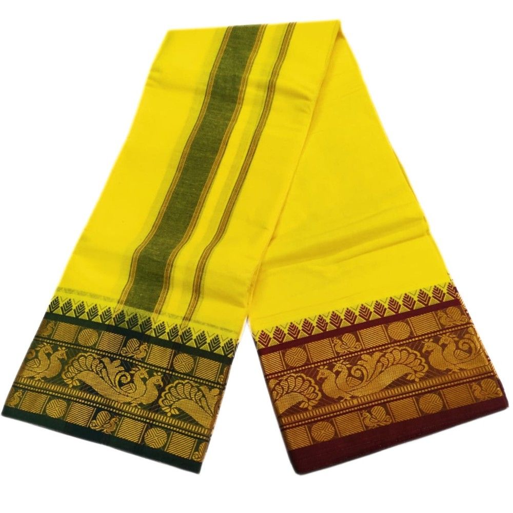 Yellow Color 6 Inch Jacquard Cotton Dhoti - Image 2