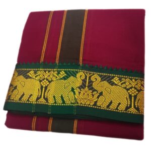 Maroon Color 3 Inch Jacquard Cotton Dhoti