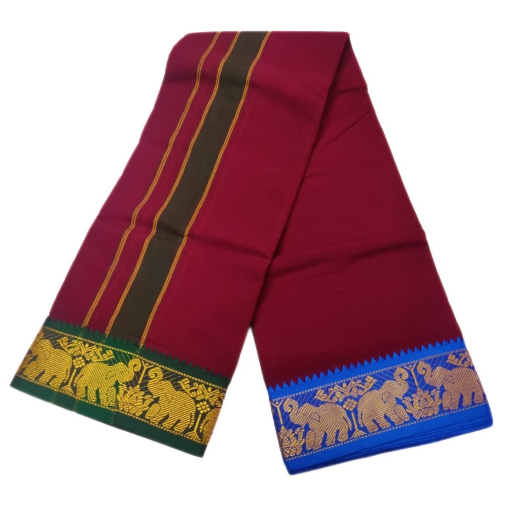 Maroon Color 3 Inch Jacquard Cotton Dhoti - Image 2