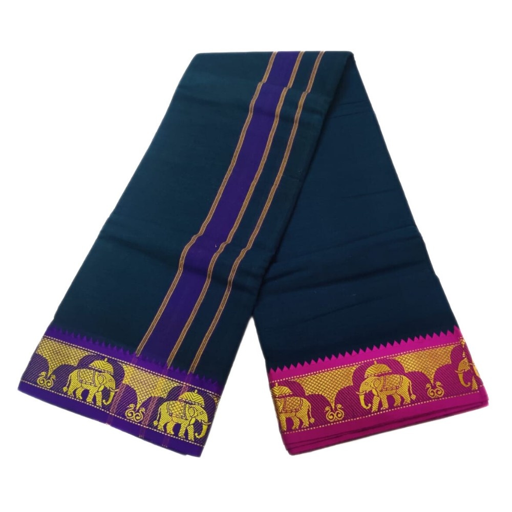 Oxford Blue Color 3 Inch Jacquard Cotton Dhoti - Image 2