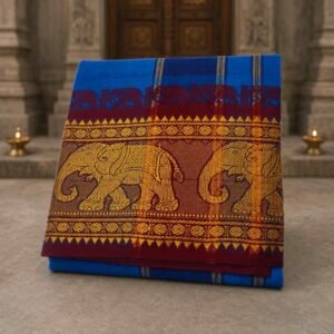 Anandha Blue Color 8 Inch Jacquard Dhoti | Only Omkar Dhotis