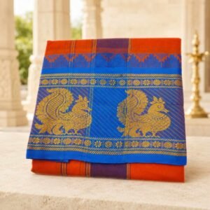 Orange Color 8 Inch Jacquard Dhoti | Only Omkar Dhotis