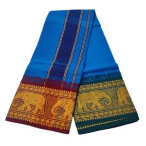 Anandha Blue Color 8 Inch Jacquard Dhoti | Only Omkar Dhotis