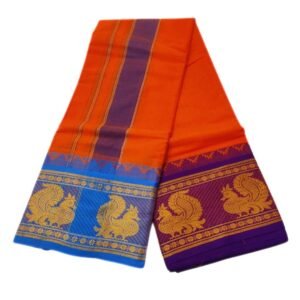 Orange Color 8 Inch Jacquard Dhoti | Only Omkar Dhotis