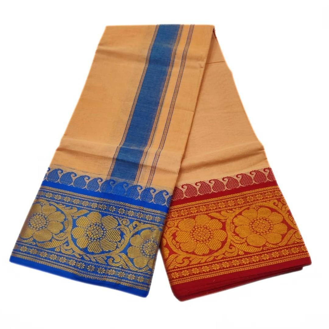 Light Kavi Color 8 Inch Jacquard Dhoti | Only Omkar Dhotis - Image 2