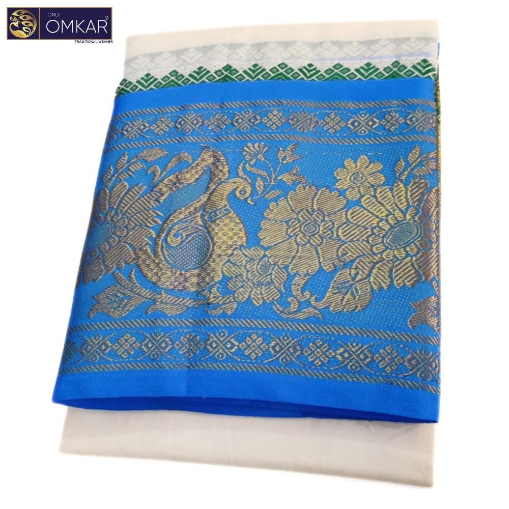 10 Inch Border Peacock Parrot Design Half White Dhoti