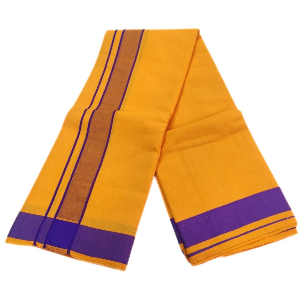 Mango Yellow Color Dhoti With 2 Inch Gundanji Border - Image 2